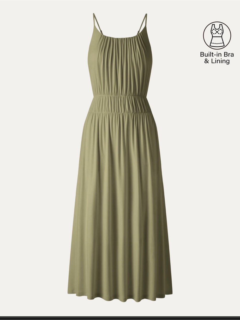 OGL Vacay Gathered U-Neck Spaghetti Midi Bra Dress with Pockets Olive Green